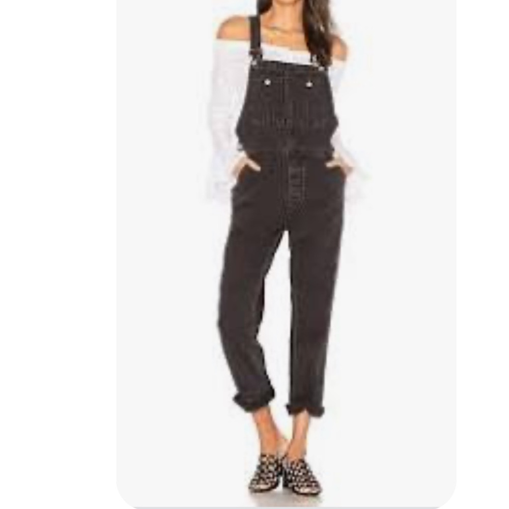 Free People We the Free The Boyfriend Overall Washed Black High Rise Cotton-29
